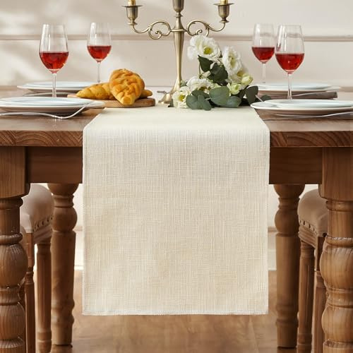 Runner da Tavolo Moderno Beige 30 x 140 cm Lino Rustico Runner da Tavolo per Decorazioni da Tavolo per Matrimoni Stile Fattoria Festa Vacanza Cucina Tavolino Decorazione Copertura