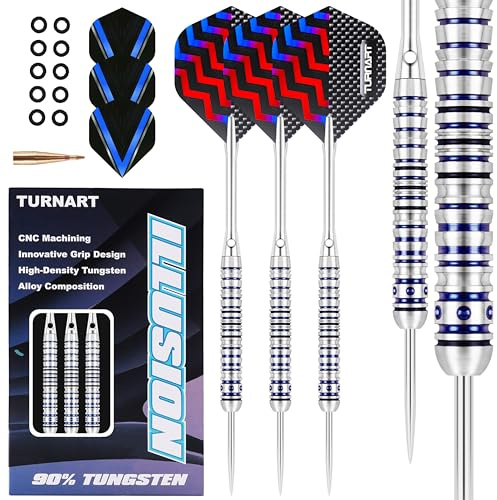 Dartpilar metallspets 90 % volfram 3 stycken 22,24,26 gram professionell volfram-ståltip-dart-set dartpilar med metallspetsar med flights, skaft (blå, 24 g)