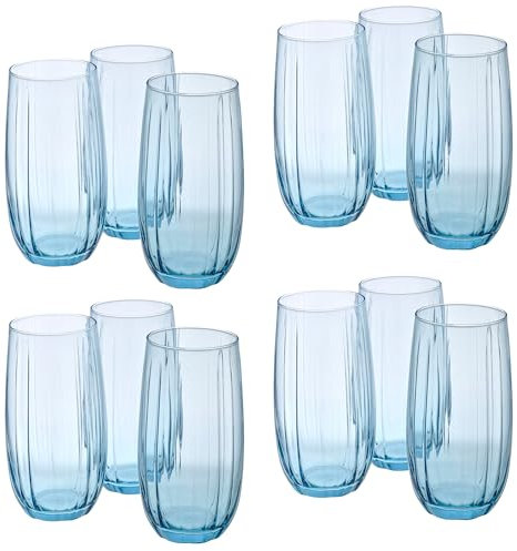 Queensway Home & Dining 12-Piece Coloured Glass Tumbler Set - Stylish, Durable Drinkware for Cocktails, Juices & Everyday Use - 500ml Light Blue Dishwasher Safe Glasses