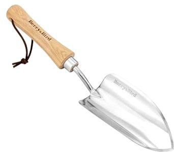 Berry&Bird Stainless Steel Garden Trowel, Small Hand Trowel With Ergonomic Wooden Non-Slip Handle for Planting Transplanting Weeding Digging and Smoothing Soil