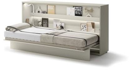 MEBLINI Schrankbett Bed Concept - Wandbett mit Lattenrost - Klappbett mit Schrank - Wandklappbett - Murphy Bed - Bettschrank - BC-06-90x200cm Horizontal - Kaschmir