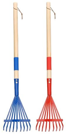 Cpolebev 2Pcs Metal Kids Rakes with Hardwood Handle 27'' Small Rake for Gardening Mini Rake for Kids Garden Lawn Yard Tools