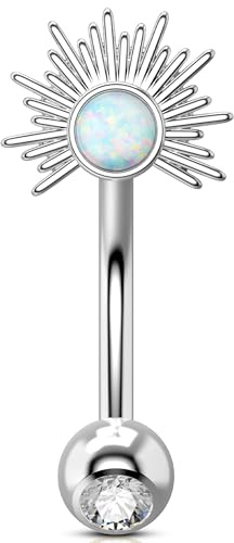 OUFER 16G Gold Rook Piercing Chirurgenstahl 316L Curved Barbell Runder Opal Knorpel Ohrpiercing 8 mm Helix Ring für Damen Eyebrow Bar
