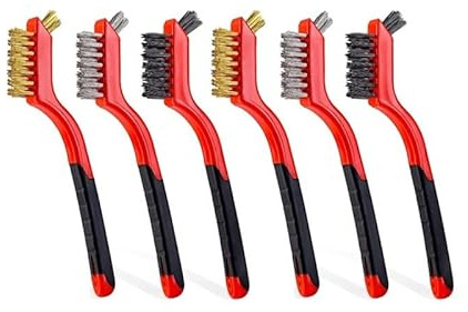 yaoqijie Lot de 6 brosses métalliques en laiton/nylon/poils en acier inoxydable avec poignée douce et confortable.