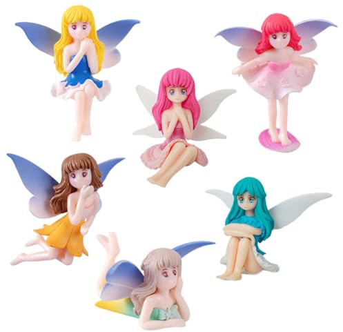 6Pcs Garden Fairy Statues,CLKDPNO Miniature Fairy Figurines,Fairy Cake Topper Decorations,Mini Statue Suitable for Garden Decoration,Miniature Fairy Scenes,Cake Decoration,and Gift Giving