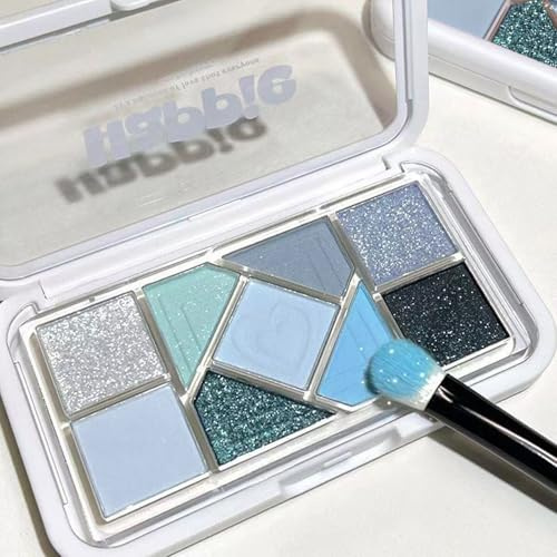 9 Farben Blau-Grüne Lidschatten Palette - Lang Anhaltend Hochpigmentiert Matt Glitzer Lidschatten, Geringe Sättigung, Weiches und Feines Pulver, Eyeshadow Palette für Kühle Alltags- und Party-Looks