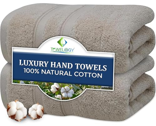 Towelogy Hand Towels - Super Soft 100% Cotton Highly Absorbent Hotel spa Bathroom Towel Collection | 50x80cm | Set of 2 (2, Coffee)