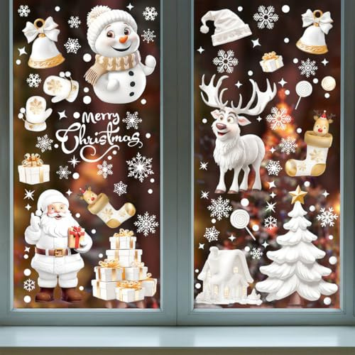 Fensterbilder Weihnachten 9 Blatt, Weihnachten Fensterbild Selbstklebend, Wiederverwendbar Fensteraufkleber Weihnachts Fenstersticker, PVC Aufkleber für Weihnachts Winter Fenster Tür Deko