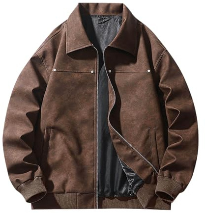 Générique Veste Homme Hiver Coupe Vent Chaude Anorak Décontractée Bombers d'Extérieur Jacket Vintage Aviateur Couleur Unie Blouson Col Rabattu Vetement Classique Outwear Basique Hauts Café M