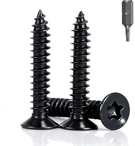 Jyvex Lot de 150 vis en acier inoxydable à tête fraisée, M3 x 25 mm, vis à bois, noires, Torx pour panneaux acoustiques, accessoires de panneaux acoustiques, vis autotaraudeuses, avec panneaux