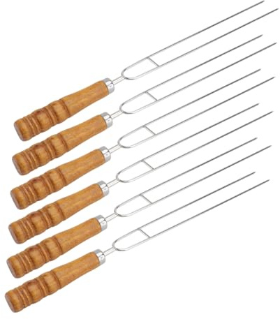 ROMISBABA 6 Pièces Brochettes Inox Double Fourchettes Bâtons Barbecue Réutilisables avec Manche Stables pour Viande et Légumes Outils Barbecue Outdoor