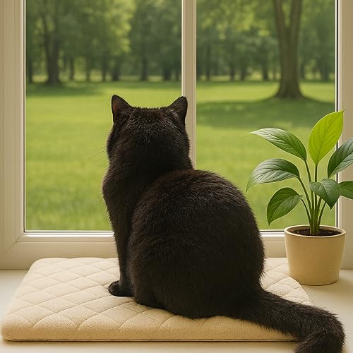 SNOOZYCAT® Fensterliege Plush Katzen Fensterbank-Liege, flauschig, Waterproof & nachfüllbar mit Kräutertasche, 20 × 50 cm, handgefertigt in Deutschland