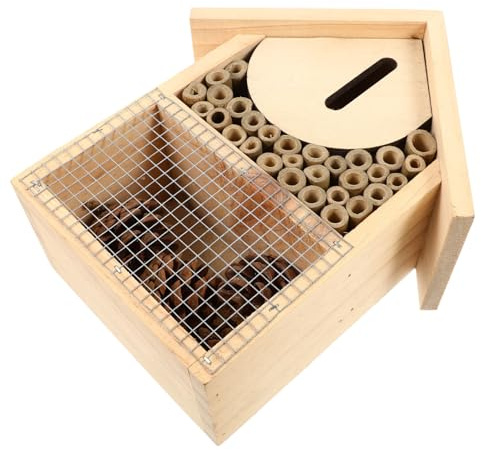 ARTSEWPLY Holz Insektenhaus Bienenhotel Nisthilfe zum Aufhängen Wetterfestes Wildbienenhaus für Garten Terrasse mit Natürlicher Holzoptik und Praktischer Nisthilfe für Marienkäfer und