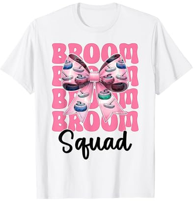 Broom Squad Curling Stone Player Girl Mom Coquette Bow T-Shirt