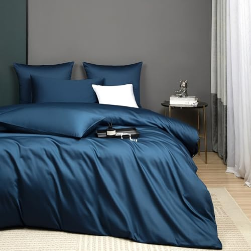 Luofanfei Mako Satin Baumwolle Bettwäsche 135x200 Petrol Muster Kühlend Glatt Muster Atmungsaktiv Bettwäsche Set Weich und Bügelfrei Uni Bettbezug Einzelbett und Kissenbezug 80x80 cm