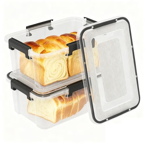 Buyitt Confezione da 2 scatole ermetiche trasparenti da 10 l, contenitori in plastica riutilizzabili con coperchio, a prova di perdite, senza BPA