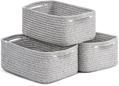 TIMEYARD 3er Set Aufbewahrungskorb Regalkorb Geflochten 28x18x11cm Grau | Praktische Seilkörbe für Babyspielzeug und kleine Gegenstände. Perfekt für Kinderzimmer, Regal und Schrank