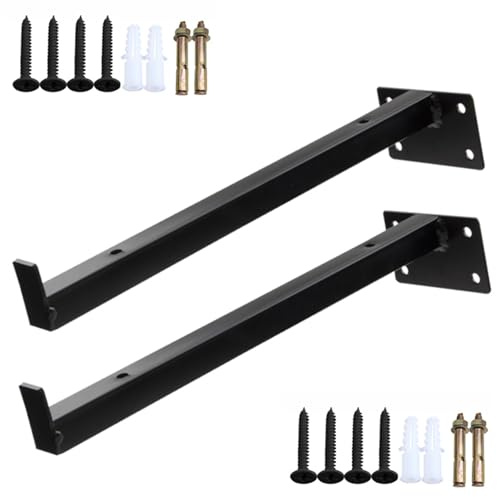 DJCYGG Lot de 2 Équerre Étagere Murale,Supports d'étagère Flottants,Équerre Charge Lourde en Fer,Équerre de Fixation en Métal pour Chambre,Salle de Bain,Cuisine,avec Vis (400mm,Noir)