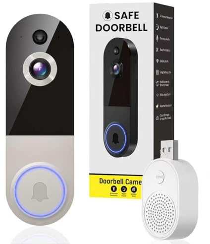 Safe Doorbell - Wireless Video Doorbell with 1080p HD Camera, Night Vision, 2-Way Audio, Motion Detection & Cloud Storage - Weatherproof Smart Doorbell for Home Security (beige)
