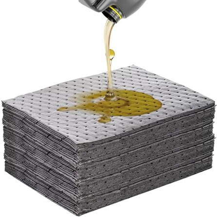 50 PCS Oil Spill Pads, Universal Absorbent Mat 25 x 33cm Water Absorbent Pads Absorb Water Coolant Mat 2mm Oil Absorbing Sheets for Garage Home Use Grey