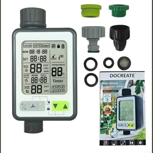 Temporizador de riego automático digital con sensor de lluvia, pantalla grande y programación multimodo para exteriores para jardines