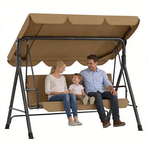 Huracan Balancelle Hollywood 3 places, balancelle de jardin avec toit solaire réglable, résistante aux intempéries avec pieds antidérapants, construction métallique stable, banc balançoire pouvant