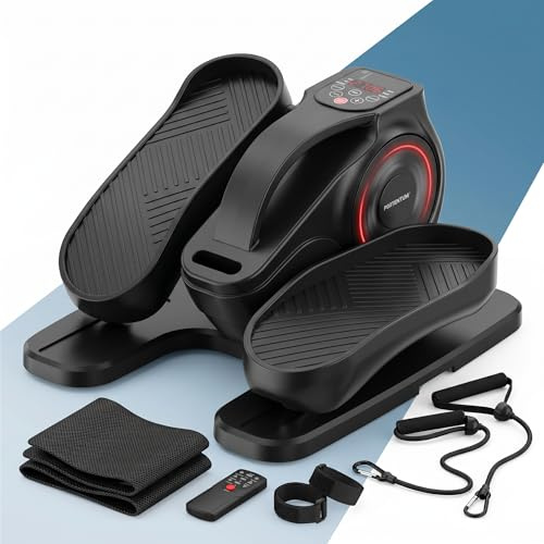 PORTENTUM Mini ellittica da casa elettrica con bande di resistenza – Tappetino e cinghie – Pedaliera riabilitazione automatica e manuale 12 velocità – Telecomando e motore silenzioso