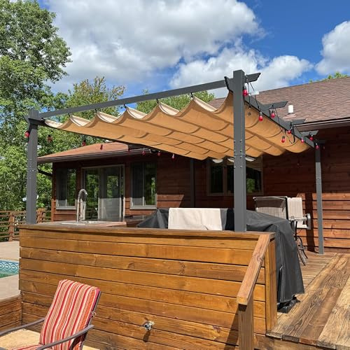 PURPLE LEAF Pergolas de Jardin Aluminio Cenadores para Jardin 3,5 x 4,8 M pérgolas con Techo Retráctil Tela para Camping Fiesta Celebraciones, Gris Claro