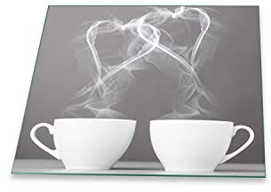 Herdabdeckplatte Abdeckung Ceranfeld Abdeckplatte Schneidebrett 1-Teilig 60x52 Kaffee Herzen Schwarz- Weiss Spritzschutz Glasplatte Ceranfeldabdeckung Herdschutz Sicherheitsglas Glasschneidebrett
