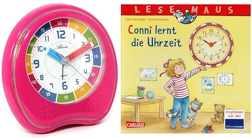 Atlanta Kinderwecker ohne Ticken + Lernbuch Conni Lernt Die Uhrzeit - 1953/17 BU (Rosa)