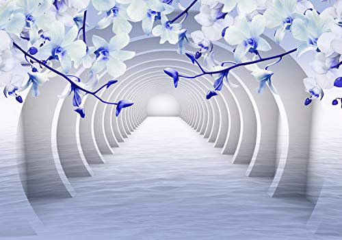 wandmotiv24 Photo murale Tunnel fleurs bleues S 200 x 140cm - 4 pièces photo, papier peint non tissé L'eau, 3D M3938