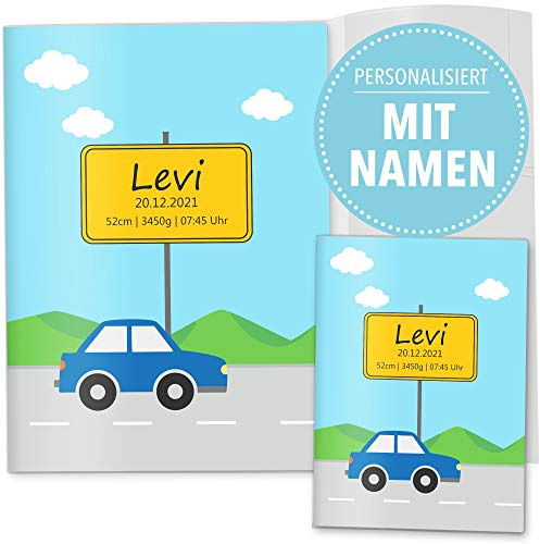 OLGS U-Heft und Impfpasshülle Set | Untersuchungsheft- 3-teilig & Impfpass Hülle personalisierte Geschenke Baby | Babygeschenke zur Geburt (U-Heft Set 3-teilig personalisiert, Auto)