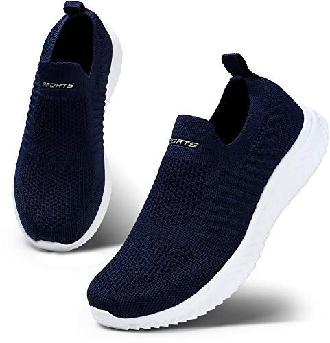 HKR Damen Slip On Sneakers Wanderschuhe Leichte Walkingschuhe Atmungsaktiv Freizeitschuhe Outdoor Gym Bequem Turnschuhe Blau 39 EU