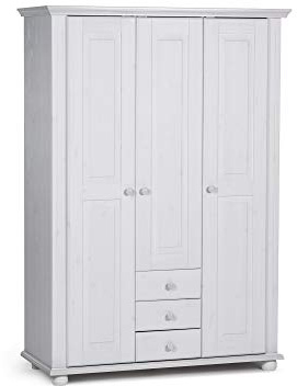 moebel-eins Lorelei Kleiderschrank 3trg, Material Massivholz, Kiefer Weiss