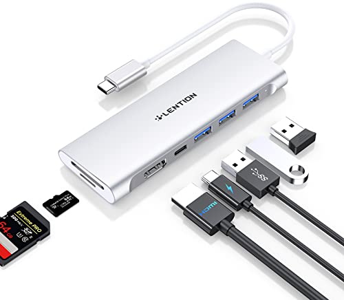 LENTION 7 IN 1 USB C Hub mit 4K HDMI, 3 USB 3.0, SD&TF Kartenleser, 100W PD | Plug and Play, Adapter USB-C auf USB für MacBook Pro/Air 2016+, iPhone 17/16/15 Serie, iPadOS, Windows, ChromeOS - Silber