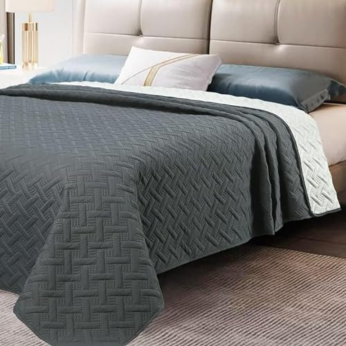 WOLTU Couvre lit à Motif géométrique en Microfibre,Couverture de lit Patchwork réversible Douce et agréable pour la Peau,Gris Foncé+Crème 170x210cm