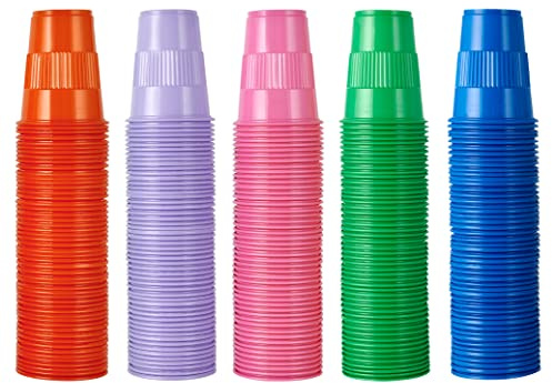 Lilymicky 500 Pack 7 oz Plastic Cups, Disposable Party Drinking Cups in Assorted Colors, 5 Colors, Perfect for Picnics, Celebrations and Christmas Day