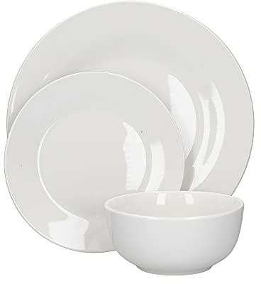 Mikasa Juego de Vajilla Alexis, Platos y Tazones de Estilo Minimalista de Porcelana Blanca, 12 piezas (MKALEXIS12PC)