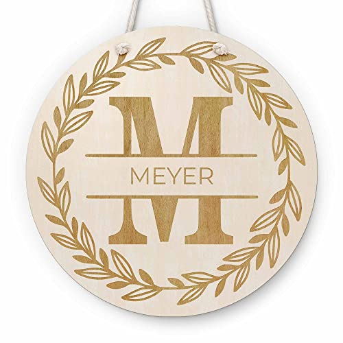 Personalisierbares Haustür Namensschild aus Holz - Ornament Alphabet mit Familiennamen oder Wunschtext | Schilder selbst gestalten - alle Buchstaben verfügbar