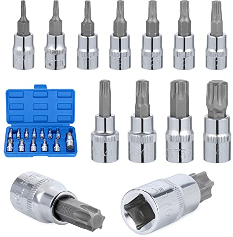 Gueenky 13 Piezas Juego de Llaves Vaso Torx, T8 - T70, Insertos de Llave de Vaso 37 mm / 48 mm / 55 mm Largo