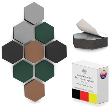 PolySound ECO Akustikpaneele - selbstklebendes 3D-Hexagon-Design - Schallschutz für Büro, Gaming & Wohnen - wiederverwendbar & rückstandslos entfernbar - 9er Set (3-10 cm) - Smoky Safari