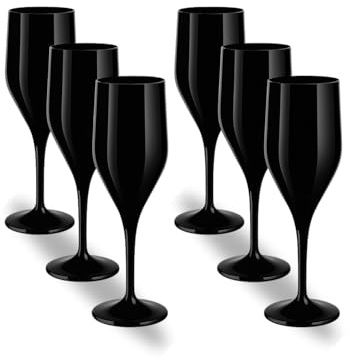 VIRSUS 6 Flute da Champagne, capacità 150 cc, Infrangibili e Riutilizzabili, lavabili in lavastoviglie, 100% Riciclabili, Unglassy, per bevande, cocktail, Spumante 3777-19 (Nero)