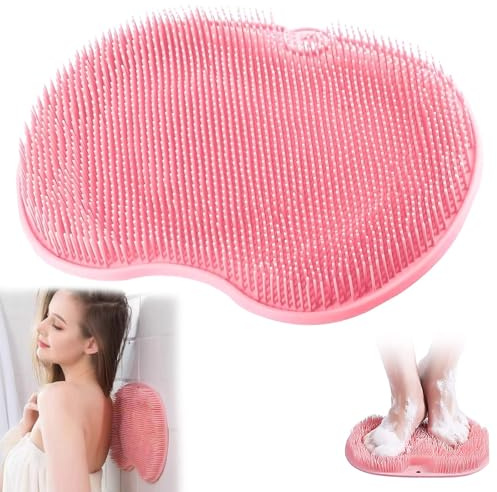 Tapis de Bain en Silicone, Brosse Pieds Douche, Épurateur de Pieds et de Dos de Douche, Nettoyeur de Dos avec Ventouse, Nettoie, exfoliant, masse votre dos, Masse vos Pieds Sans se Pencher(Rouge)