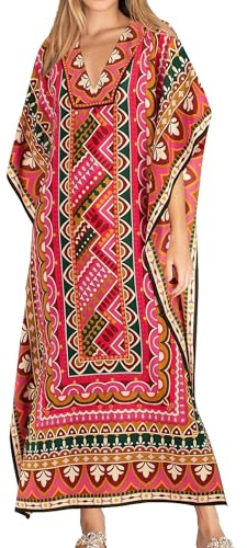 Eddoyee Kaftan Dresses for Women Batwing Sleeve Caftans Plus Size V Neck Beach Cover Up