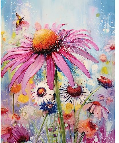 Tucocoo Echinacea Blumen Malen nach Zahlen für Erwachsene Anfänger, DIY Digital Ölgemälde Kits auf Leinwand mit Pinseln und Acrylpigment, schöne Blütenblume für Heimdekoration, 40 x 50 cm (rahmenlos)