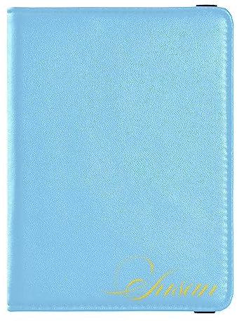 Personalisierte Reisepasshülle, Brieftasche, Kombi, individueller Name, PU-Leder, Reisepass, Impfkarten-Schutz für Damen und Herren, Reisegeschenk, Hell, blau, Einheitsgröße