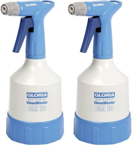 Gloria Handsprüher CleanMaster cm 10 | 1,0 L Sprühflasche für Reinigungsmittel | Für Säuren u. Laugen mit pH 2 bis 12 | Doppelhubpumpe (Packung mit 2)
