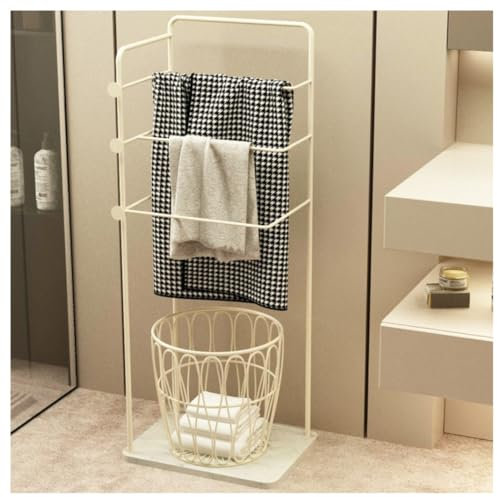 UTOQIA Porte-Serviettes de Salle de Bain sur Pied Porte-Serviettes en Métal avec Panier À Linge, Porte-Serviettes Autoportant avec Base en Marbre pour Buanderie échelle Porte Serviette (Color : C)