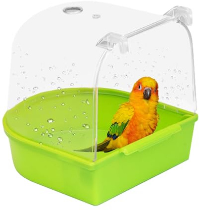 Geboor Bird Bathtub, Bird Bath for Cage Hanging Bathtub Bird Cage Supplies Parrot Bath Tub Shower For Cats, Finches, Budgerigars, White Fungus, Skylarks and Small Birds (GREEN)