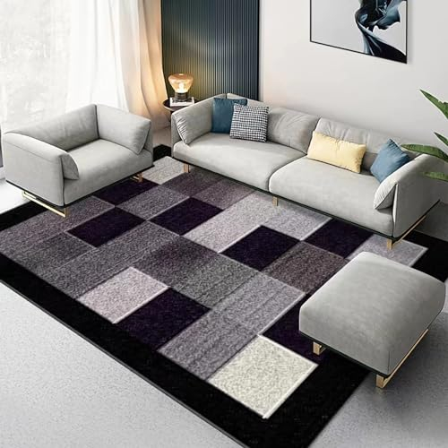Teppiche fürs kinderzimmer Schwarz-Grau Geometrisches Design Waschbarer Teppich,Flur Teppich läufer bettvorleger rutschfest,200x300cm
